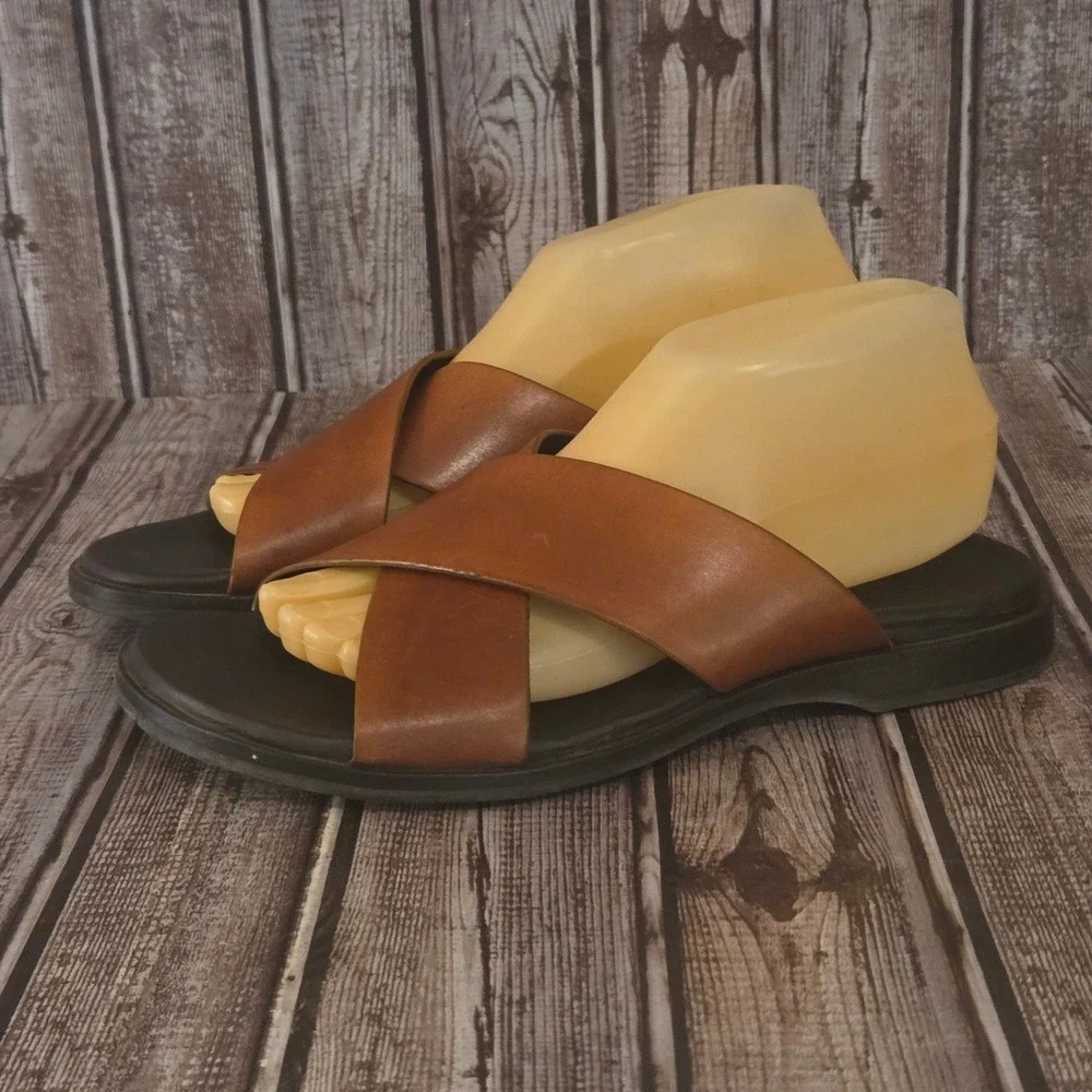 Sz 7 Mens Cole Haan Grand.OS Goldwyn Brown Leather Comfort Sandals Slides VGUC